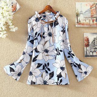 Floral Print Long Bell Sleeve Blouse