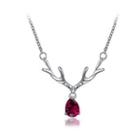 Simple Romantic Christmas Antler Necklace With Red Cubic Zircon Silver - One Size