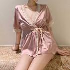 Set:color-block V-neck Camisole Top + High-waist Shorts / Color-block Short-sleeve Light Jacket