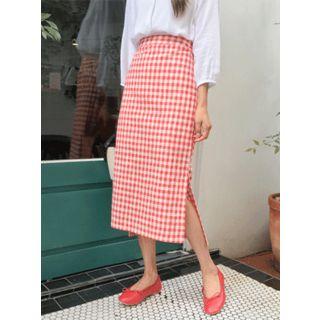 Gingham Dip-back H-line Skirt