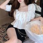 Puff-sleeve Square Neck Chiffon Blouse
