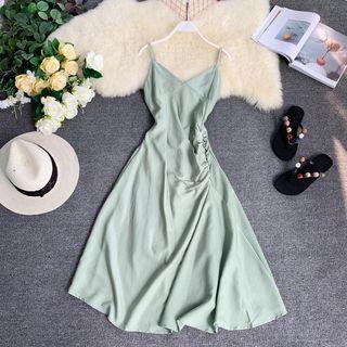 Spaghetti Strap Midi Shirred Dress