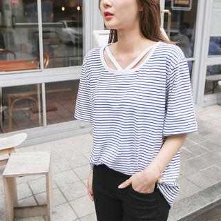 Strappy Round-neck Stripe T-shirt