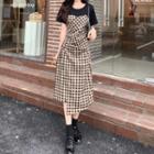 Short Sleeve Check Panel Mock Two Piece Dress