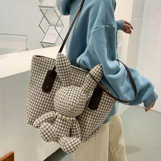Plaid Rabbit Detail Tote Bag