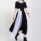 Set: Short-sleeve Paneled T-shirt + Midi A-line Skirt