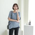 Cuff-sleeve Pintuck-trim Top