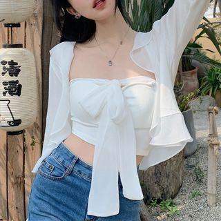 Tie-front Tube Top / Ruffled Light Jacket