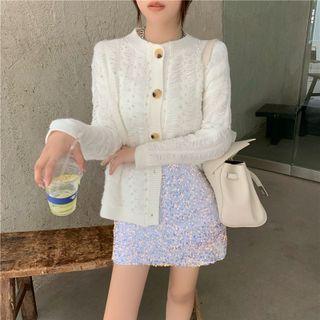 Beaded Plain Cardigan White - One Size