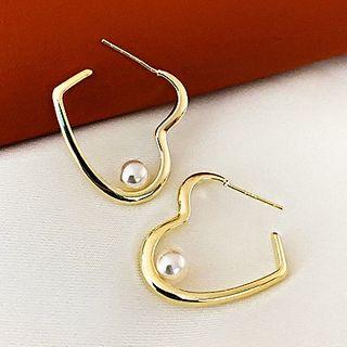 Heart Drop Earring 1 Pair - Silver Needle - Love Heart - Gold - One Size