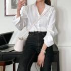 Button-side Plain Shirt Ivory - One Size