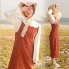 Corduroy Midi Jumper Dress Brown - One Size