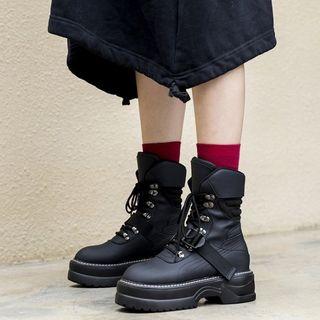 Buckled Lace Up Ankle Combat Boots