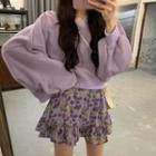 Plain Cropped Sweatshirt / Floral Print Mini Skirt