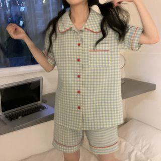 Short-sleeve Plaid Sleep Shirt / Shorts