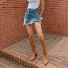 Asymmetric Fringe-hem Denim Miniskirt With Inset Shorts