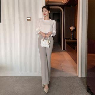 Plain Asymmetric-neck Blouse