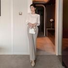 Plain Asymmetric-neck Blouse