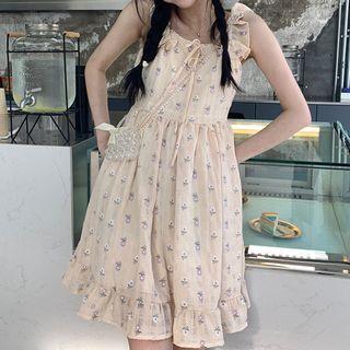 Sleeveless Ruffled Floral Smock Dress