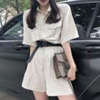 Elbow-sleeve Wide Leg Playsuit With Belt
