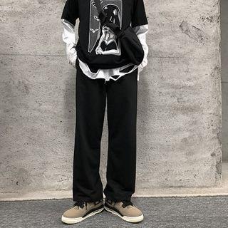 Smile Face Print Straight-cut Pants
