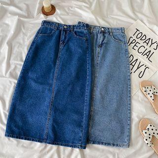 Denim Semi A-line Midi Skirt