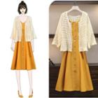 Set: Spaghetti Strap Midi A-line Dress + Crocheted Cardigan