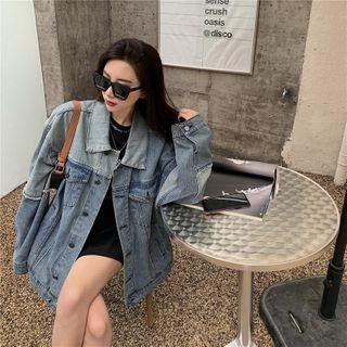 Color-block Denim Loose-fit Jacket Blue - One Size
