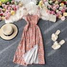 Tie-strap Slit Floral Print Dress