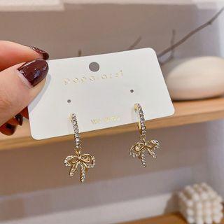 Bow Rhinestone Alloy Dangle Earring 1 Pair - Dangle Earring - Rhinestone & Bow - Silver Pin - Gold - One Size