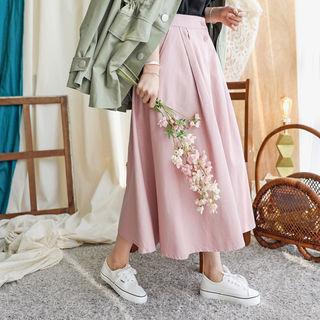 Button-front Long Flare Skirt