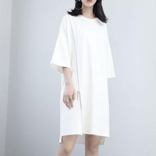 Elbow-sleeved Zipper T-shirt Dress