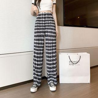 Houndstooth Wide Leg Chiffon Pants