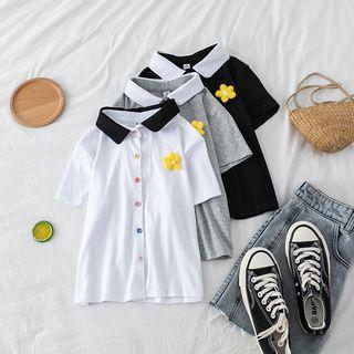 Contrast Collared Short-sleeve Shirt