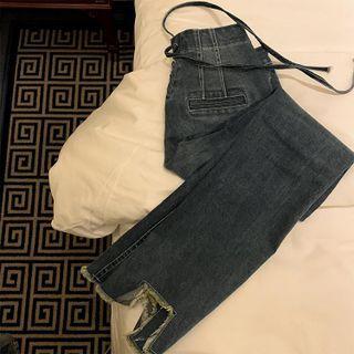 Frayed Lace-up Boot-cut Jeans