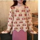 Mock-turtleneck Long-sleeve Lace Top / Cherry Print Sweater