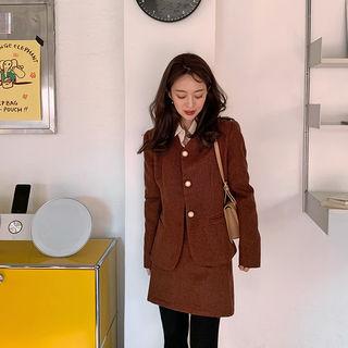 Woolen Metallic-button Jacket Brown - One Size