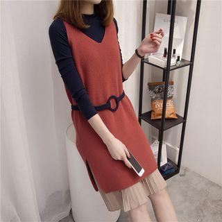 Set: Sleeveless Knit Dress + Long-sleeve Knit Dress