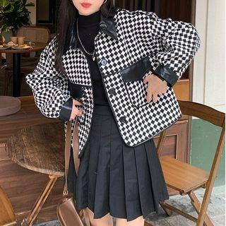 Panel Houndstooth Long-sleeve Cropped Jacket