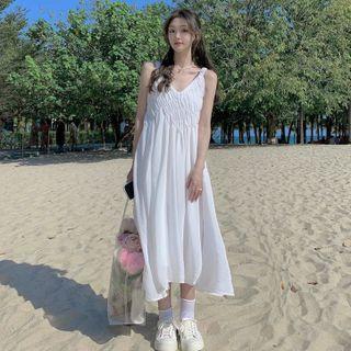 Sleeveless V-neck Ruched A-line Dress