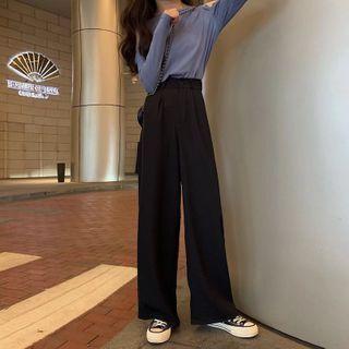 Cold-shoulder Plain Top / Wide-legs Plain Pants