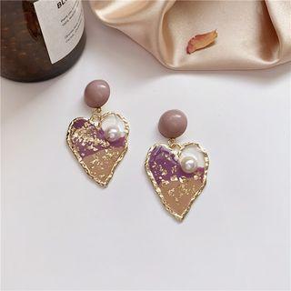 Faux Pearl Alloy Heart Dangle Earring 1 Pair - Stud Earring - One Size