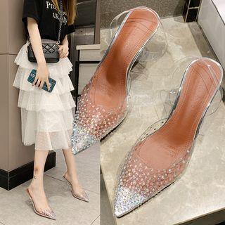 Rhinestone Pvc Slingback High Heel Pumps
