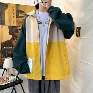 Color Block Hooded Button-up Jacket