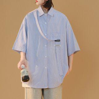 Elbow Sleeve Pinstripe Oversized Shirt