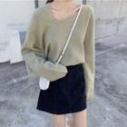 Plain Loose-fit Sweater / Denim Skirt