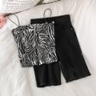 Zebra Print Camisole Top / High-waist Denim Shorts