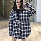 Ring-detail Oversized Plaid Shirt As Shown In Figure - One Size