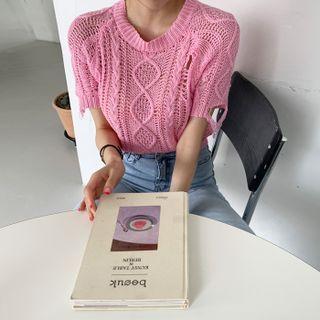 Distressed Frayed Cable-knit Top