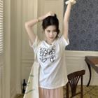 Short-sleeve Floral Print T-shirt Floral Print - White - One Size